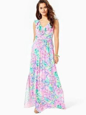 Lilly Pulitzer Mirella Maxi Dress It Was All A Dream Pink Blue Purple White L